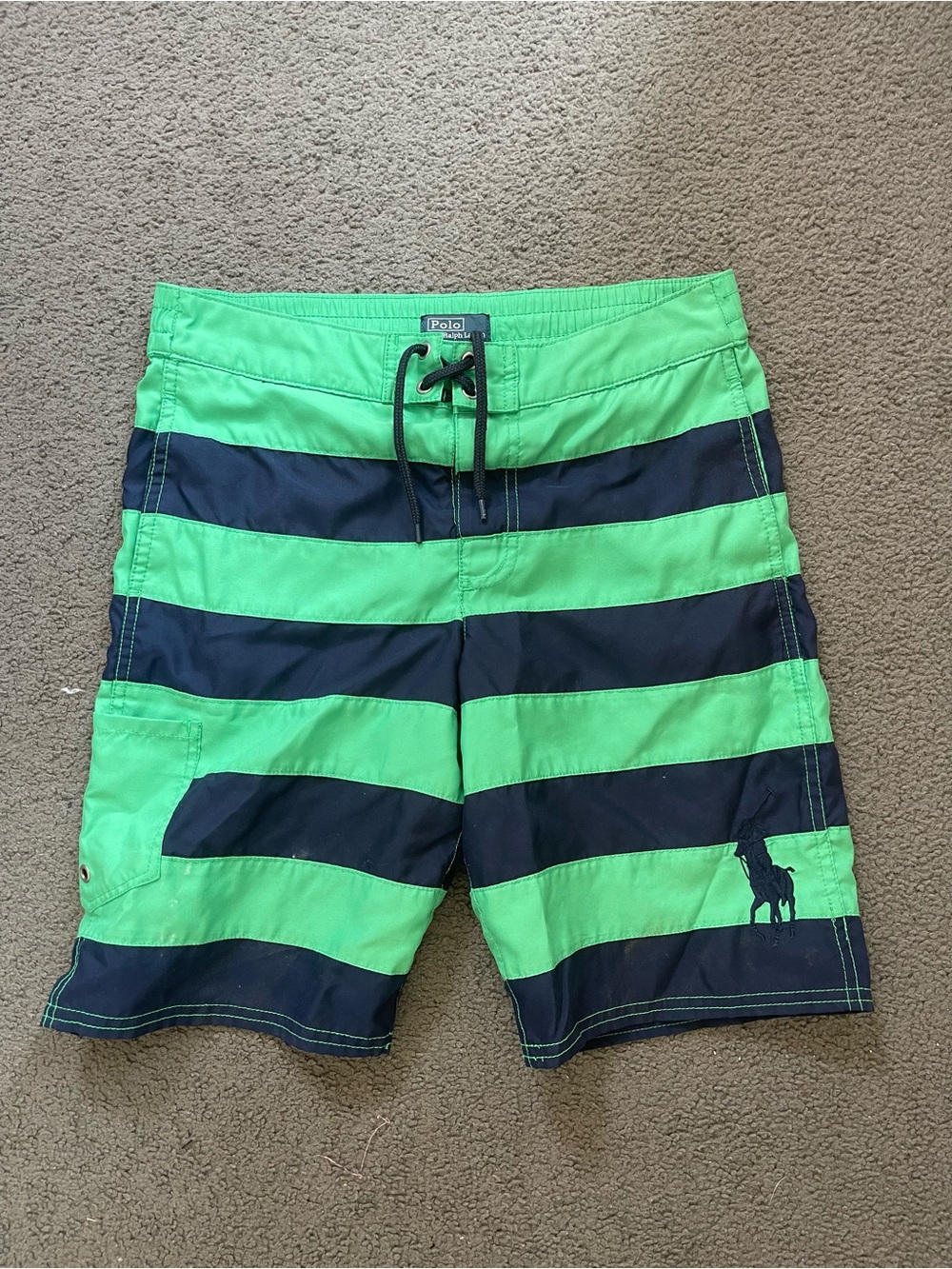 Ralph Lauren Green & Navy Horizontal Stripe kid’s Swim Shorts